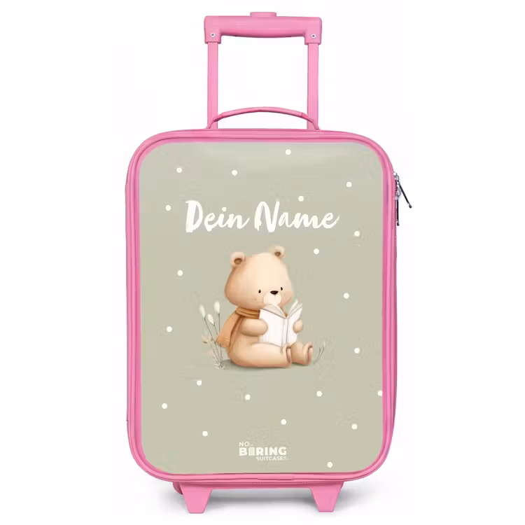 Kinderkoffer Rosa - Ein Braunbär liest ein Buch - Grün — 1
