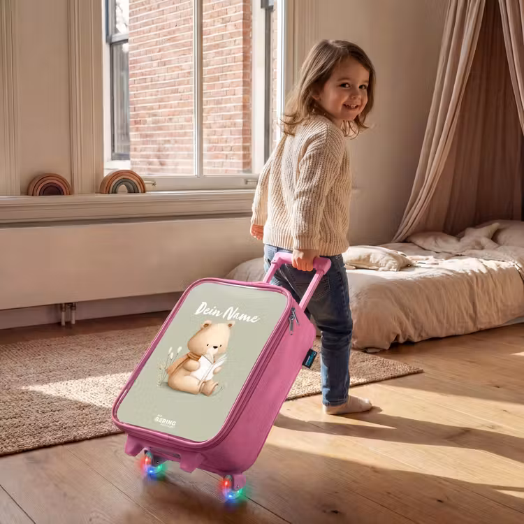Kinderkoffer Rosa - Ein Braunbär mit einem Buch - Grün — 2