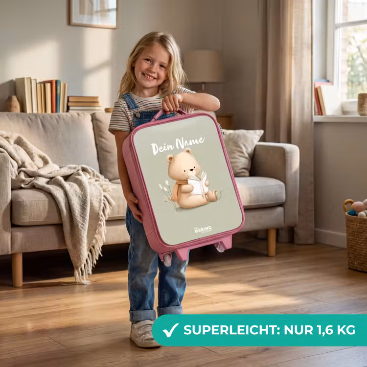 Kinderkoffer Rosa - Ein Braunbär mit einem Buch - Grün — 3