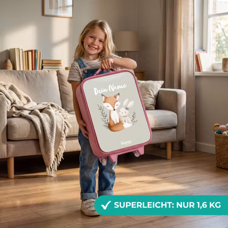 Kinderkoffer Rosa - Fuchs und Kaninchen umgeben von grünen Blättern — 3