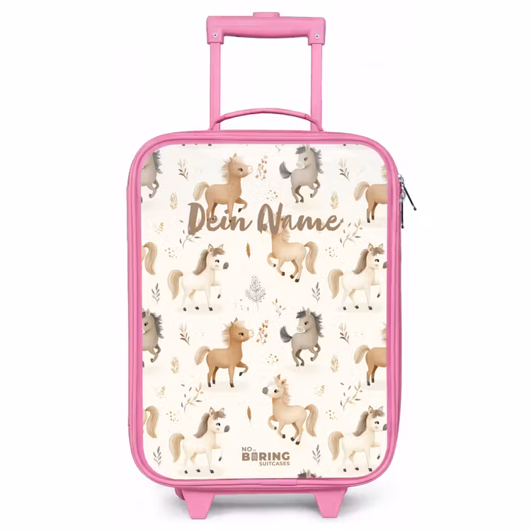 Kinderkoffer Rosa - Muster der Fohlen in den Farben beige und braun — 1