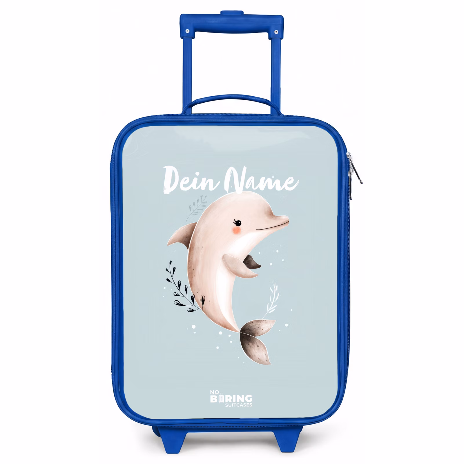Kinderkoffer Blau - Beigefarbener Delphin in blauem Wasser — 1