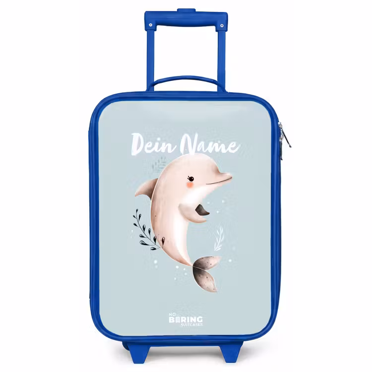 Kinderkoffer Blau - Beigefarbener Delphin in blauem Wasser — 1