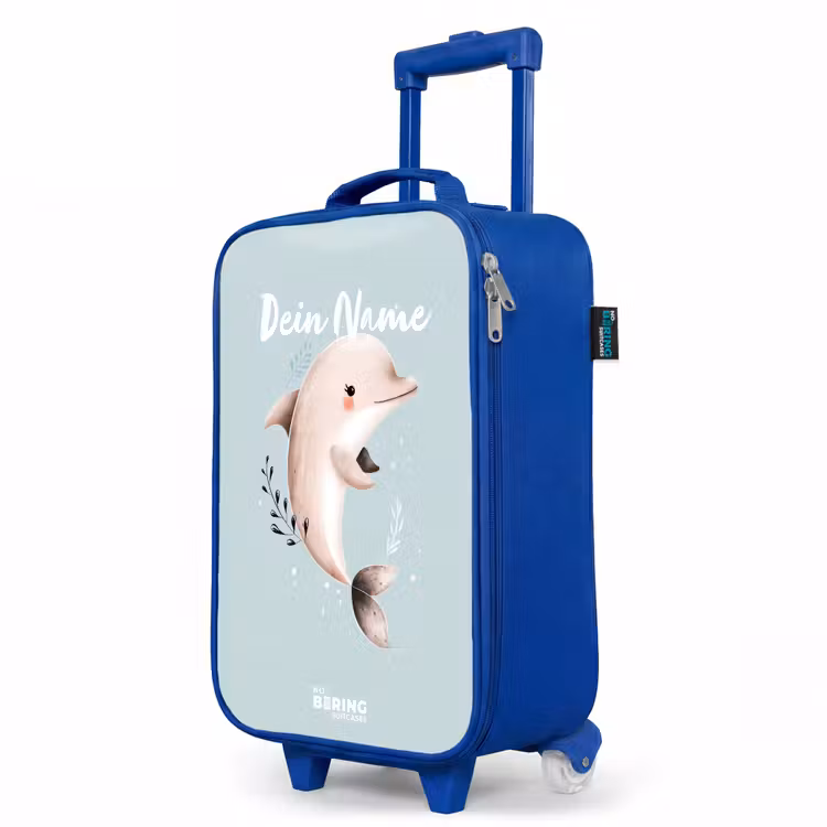 Kinderkoffer Blau - Beigefarbener Delphin in blauem Wasser — 8