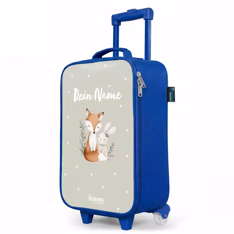 Kinderkoffer Blau - Fuchs und Kaninchen umgeben von grünen Blättern und Punkten — 8