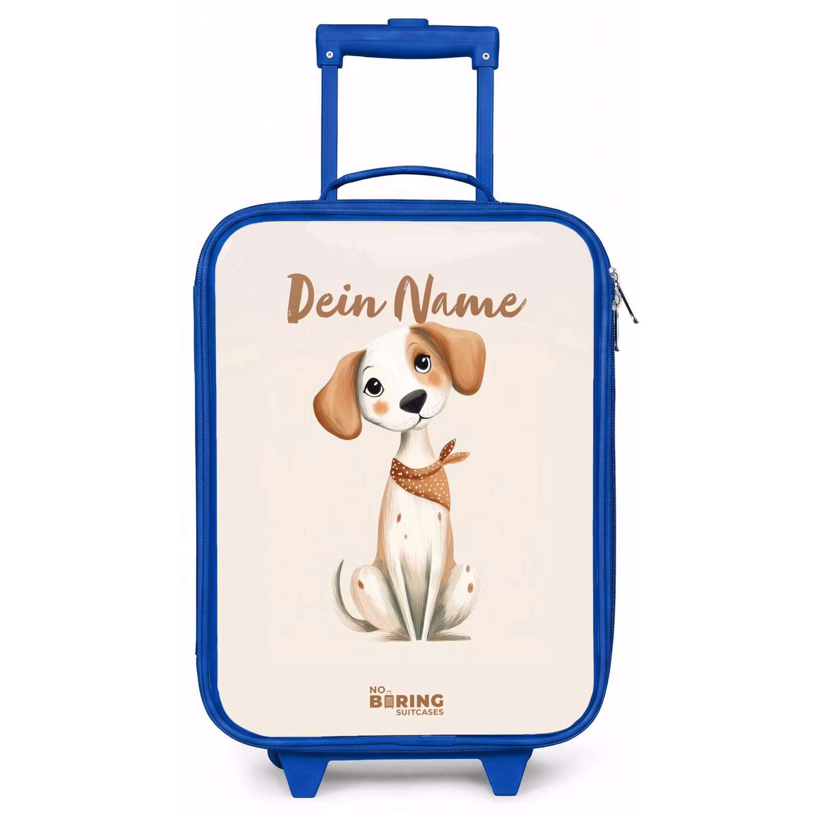 Kinderkoffer Blau - Braun gefleckter Welpe auf beigem Hintergrund — 1