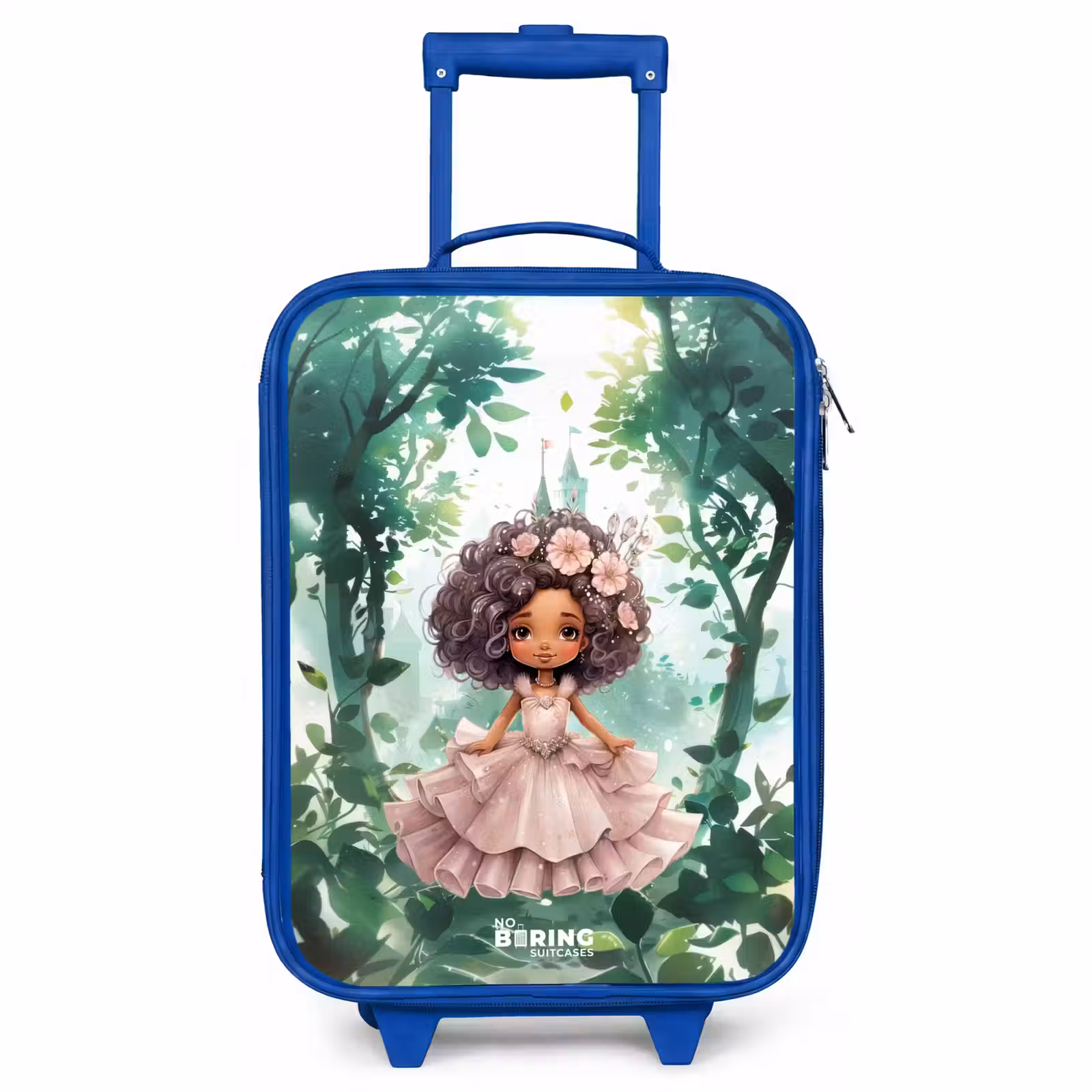 Kinderkoffer Blau - Mädchen mit dunklen Locken im Wald — 1
