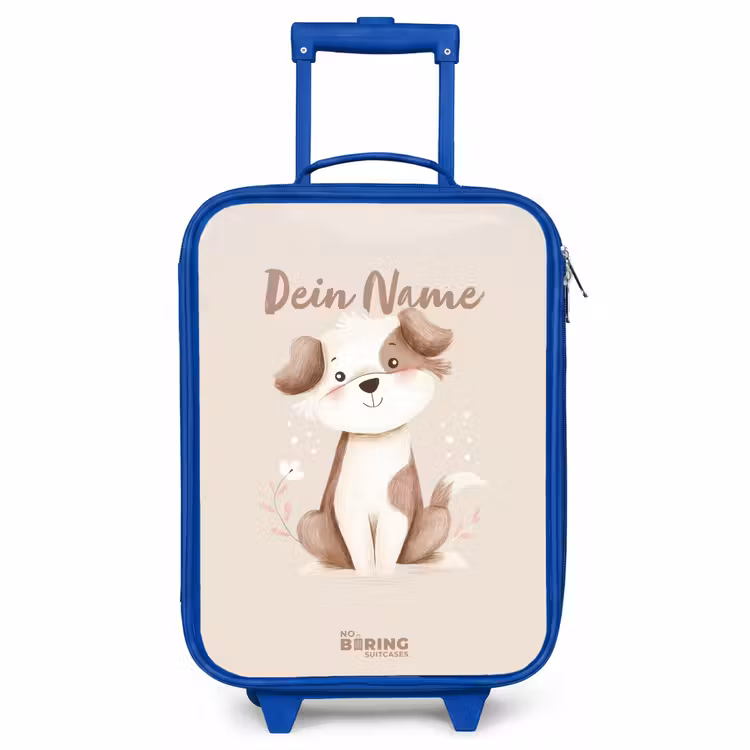 Kinderkoffer Blau - Hund in Braun und Beige — 1
