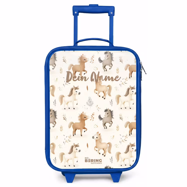 Kinderkoffer Blau - Muster der Fohlen in den Farben beige und braun — 1