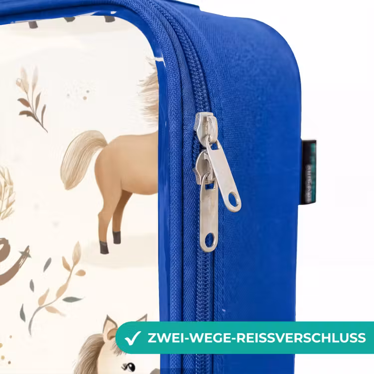 Kinderkoffer Blau - Muster der Fohlen in den Farben beige und braun — 5