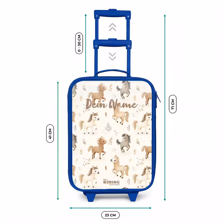 Kinderkoffer Blau - Muster der Fohlen in den Farben beige und braun — 7