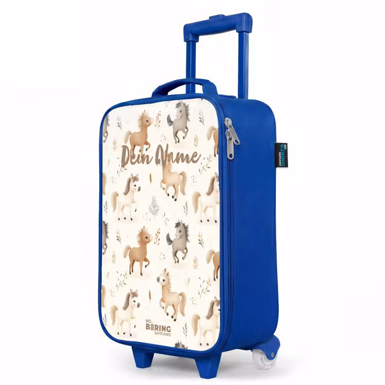 Kinderkoffer Blau - Muster der Fohlen in den Farben beige und braun — 8