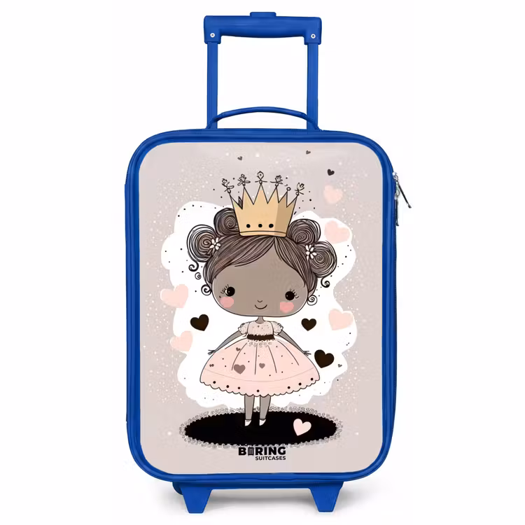 Kinderkoffer Blau - Prinzessin auf farbigem Hintergrund mit rosa und schwarzen Herzen — 1