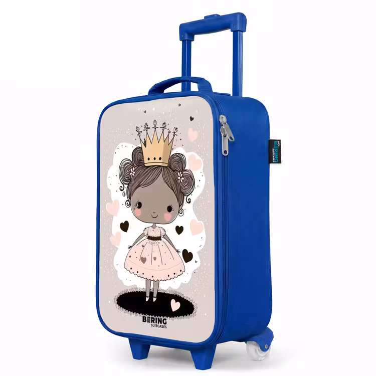 Kinderkoffer Blau - Prinzessin auf farbigem Hintergrund mit rosa und schwarzen Herzen — 8