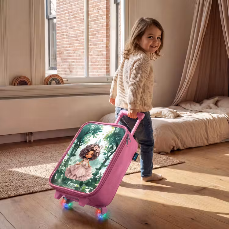 Kinderkoffer Rosa - Mädchen mit dunklen Locken im Wald — 2