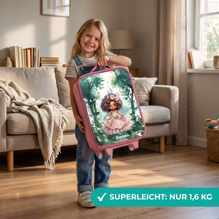Kinderkoffer Rosa - Mädchen mit dunklen Locken im Wald — 3