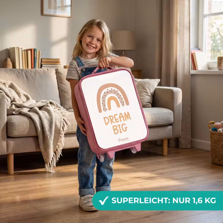 Kinderkoffer Rosa - Regenbogen mit dem Zitat 'Dream Big' — 3