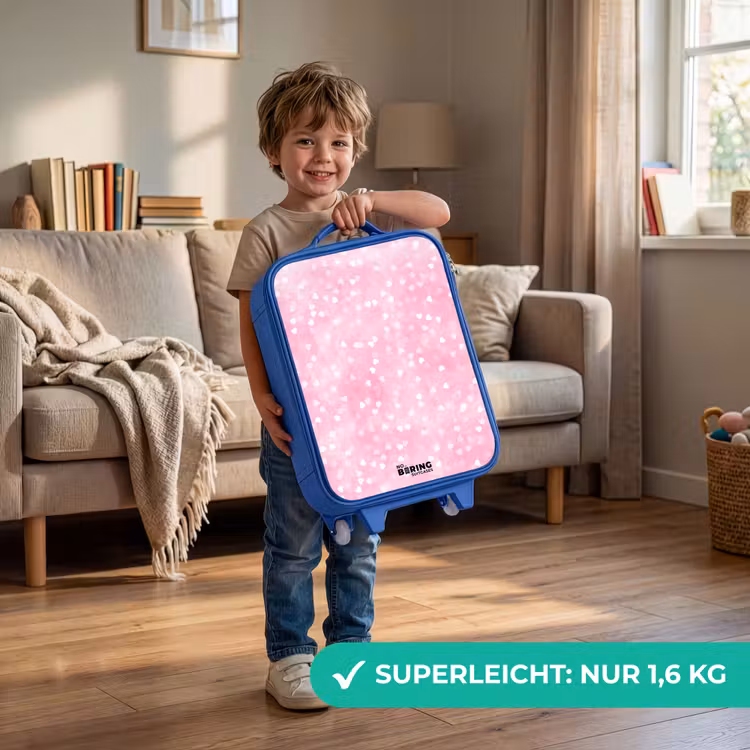 Kinderkoffer Blau - Rosa Glitzerherzen — 3
