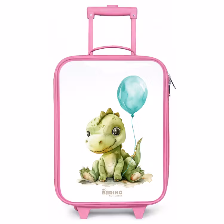 Kinderkoffer Rosa - Dino mit blauem Ballon — 1