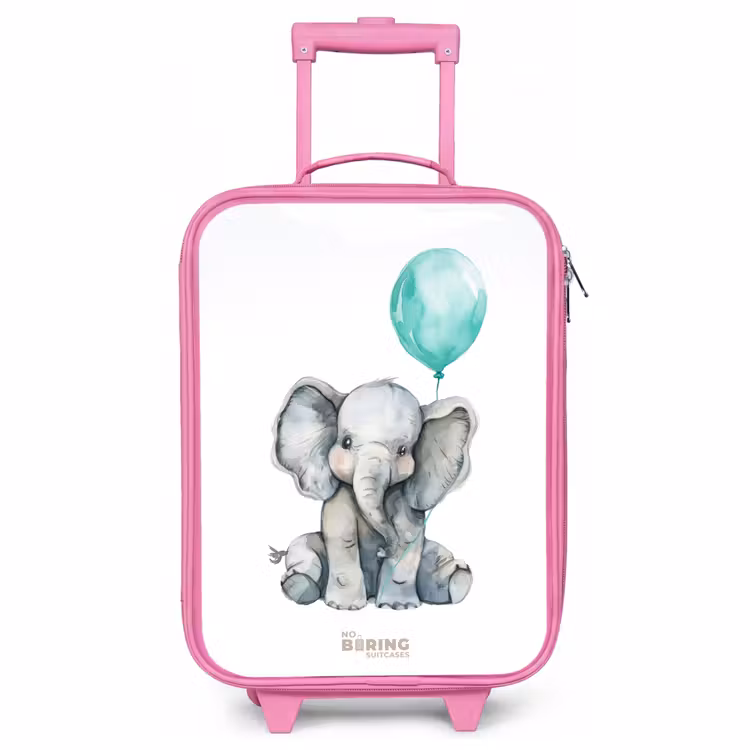 Kinderkoffer Rosa - Elefant mit blauem Luftballon — 1