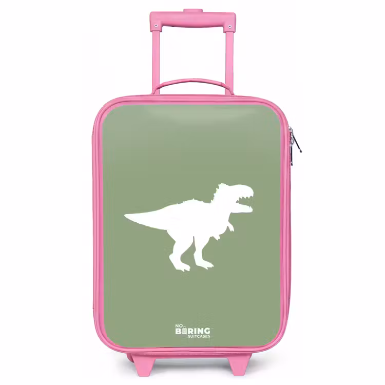 Kinderkoffer Rosa - Grün mit T-Rex-Dino — 1