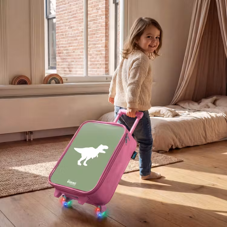 Kinderkoffer Rosa - Grün mit T-Rex-Dino — 2