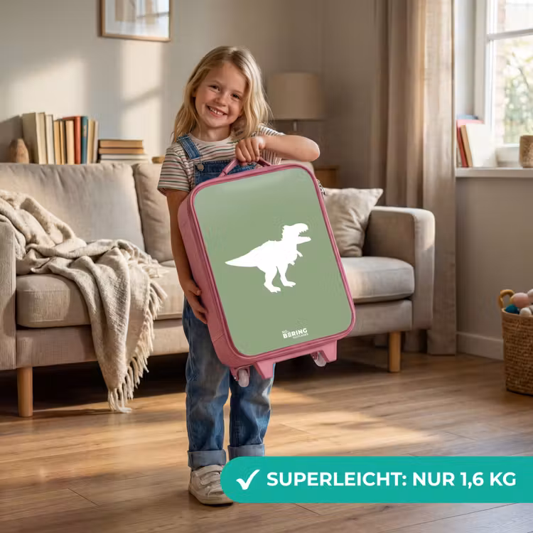 Kinderkoffer Rosa - Grün mit T-Rex-Dino — 3