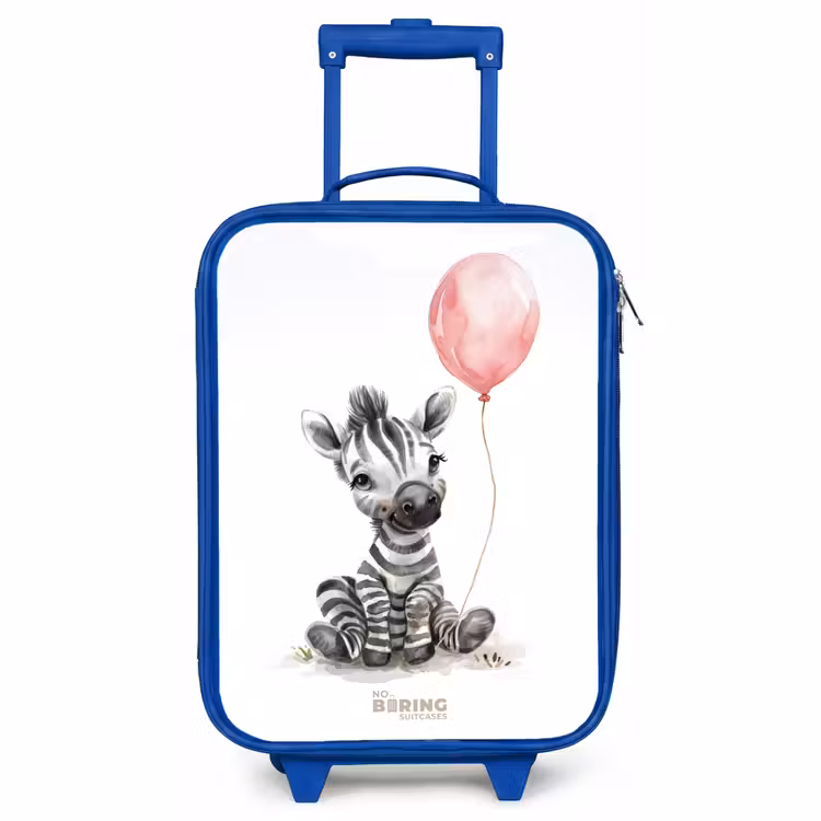 Kinderkoffer Blau - Zebra mit rosa Luftballon — 1