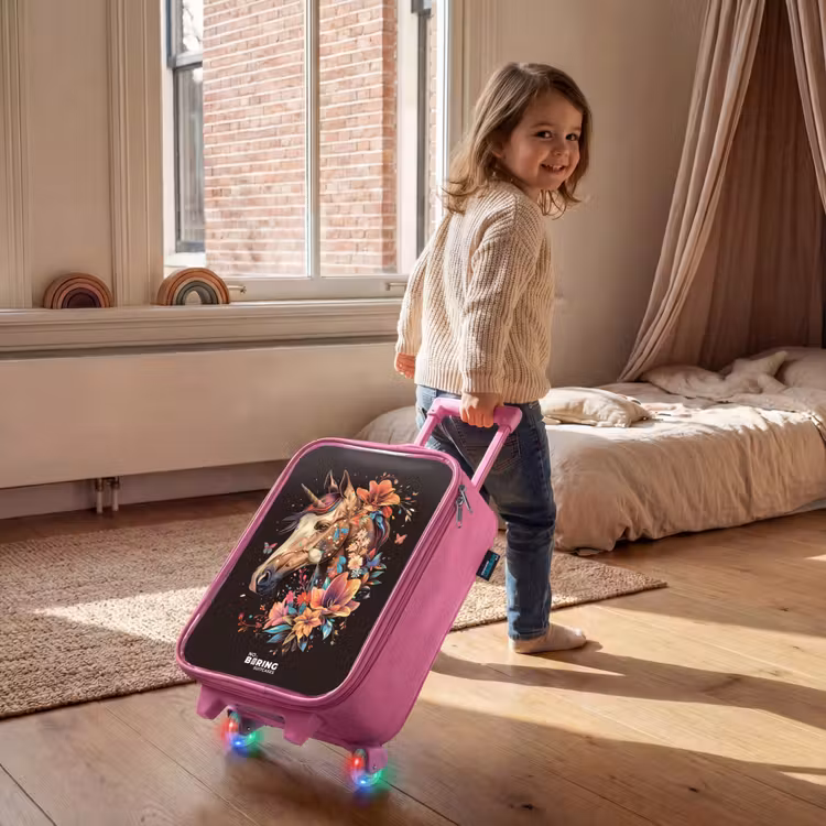 Kinderkoffer Rosa - Einhorn und Blumen auf schwarzem Hintergrund — 2