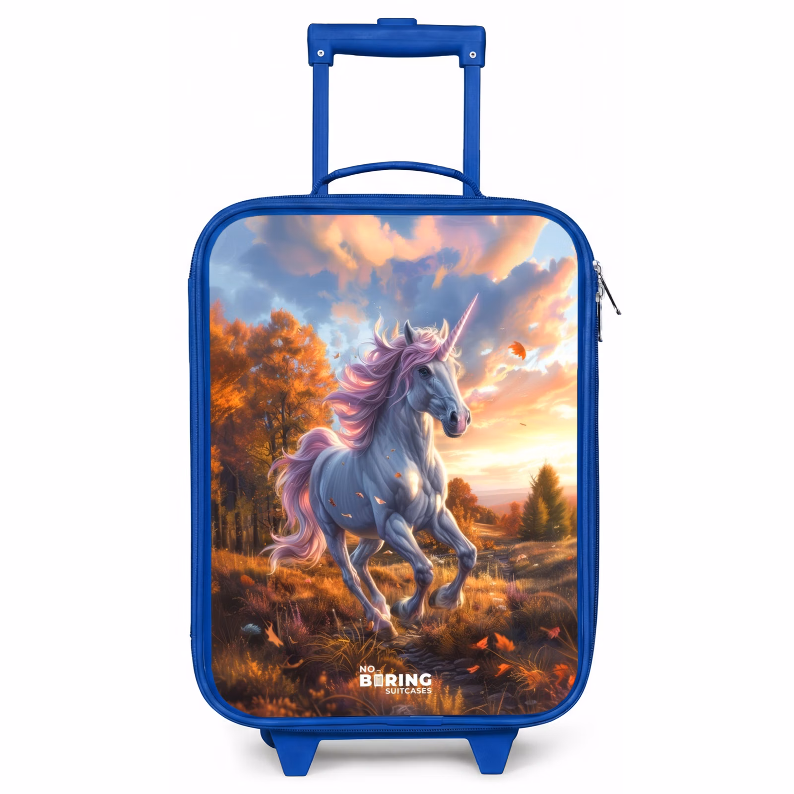 Kinderkoffer Blau - Galoppierendes Einhorn in der Herbstwelt — 1