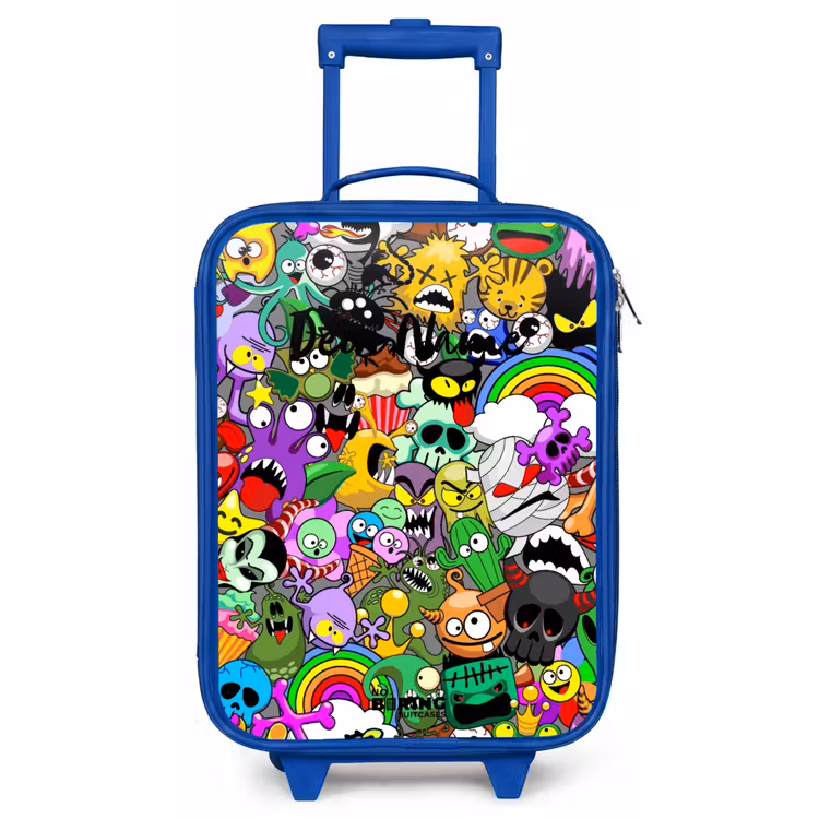 Kinderkoffer Blau - Chaotisch-bunte Monster-Muster — 1