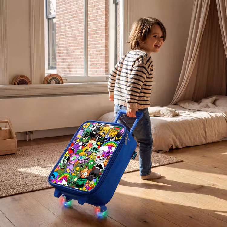 Kinderkoffer Blau - Chaotisch-bunte Monster-Muster — 2