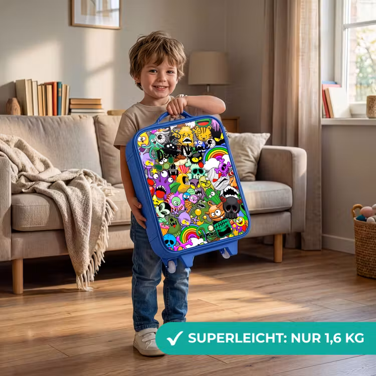 Kinderkoffer Blau - Chaotisch-bunte Monster-Muster — 3