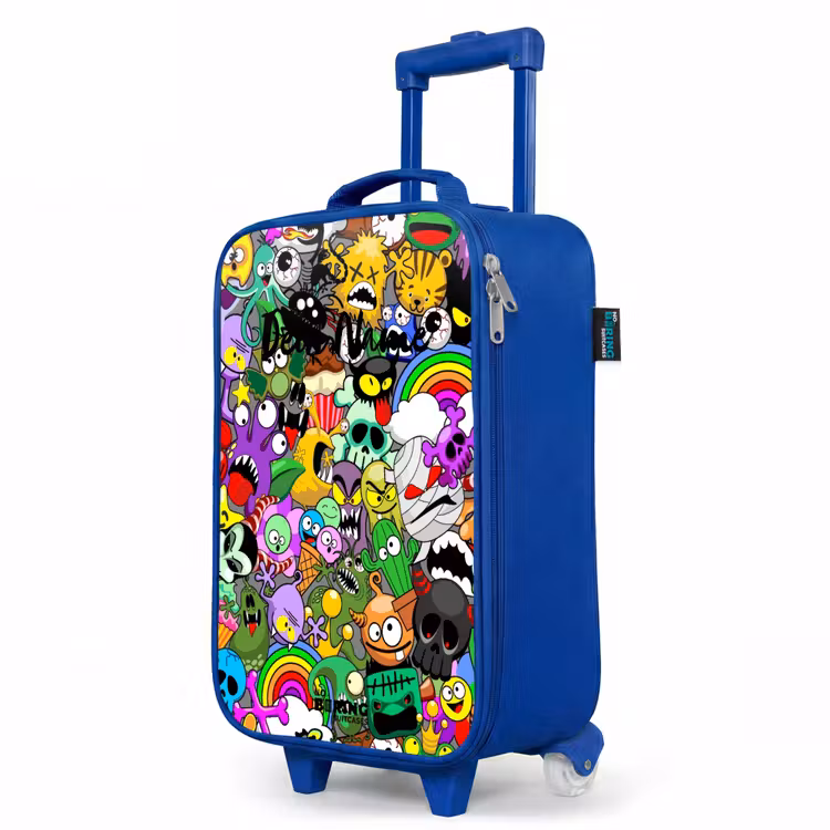 Kinderkoffer Blau - Chaotisch-bunte Monster-Muster — 8