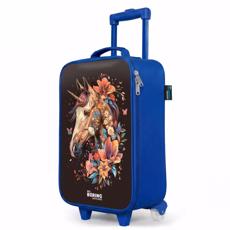 Kinderkoffer Blau - Einhorn und Blumen auf schwarzem Hintergrund — 8