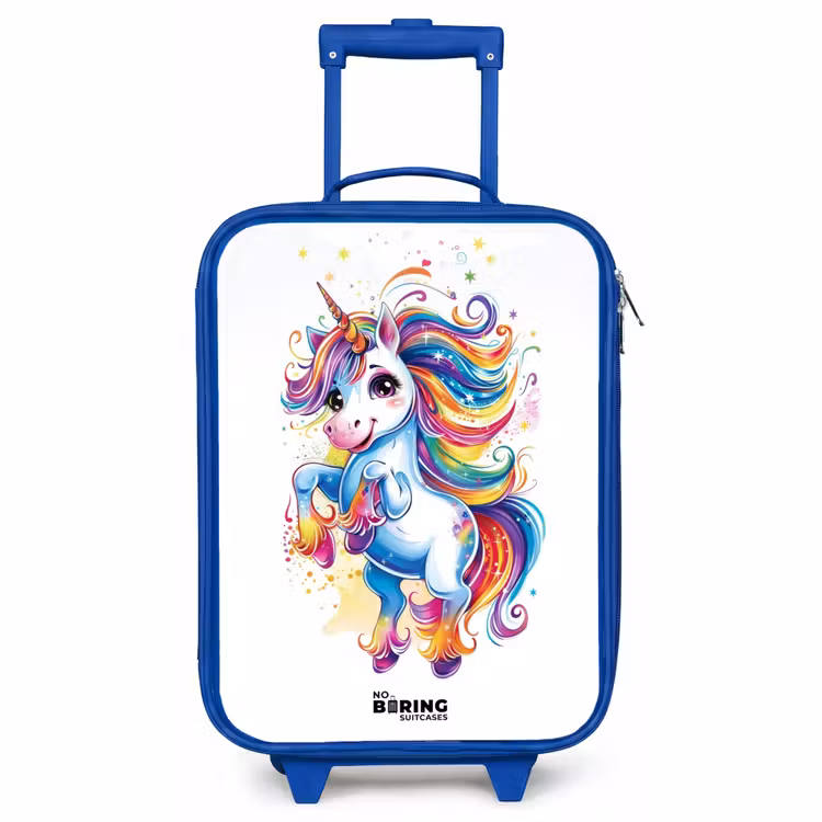 Kinderkoffer Blau - Tänzelndes Einhorn mit Regenbogenmähne — 1