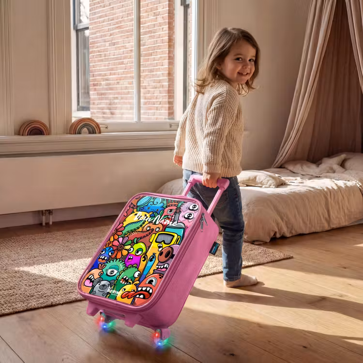 Kinderkoffer Rosa - Ausdrucksstarkes und geschäftiges Muster mit Monstern — 2