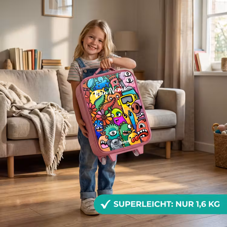 Kinderkoffer Rosa - Ausdrucksstarkes und geschäftiges Muster mit Monstern — 3