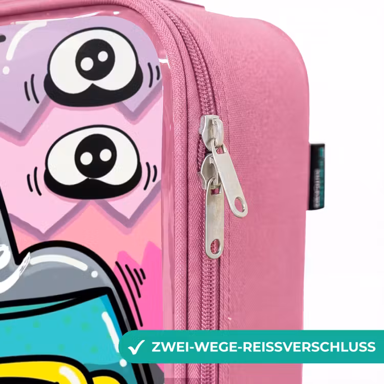 Kinderkoffer Rosa - Ausdrucksstarkes und geschäftiges Muster mit Monstern — 5
