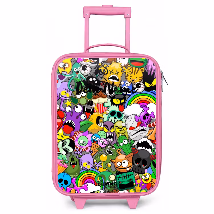 Kinderkoffer Rosa - Chaotisch-bunte Monster-Muster — 1
