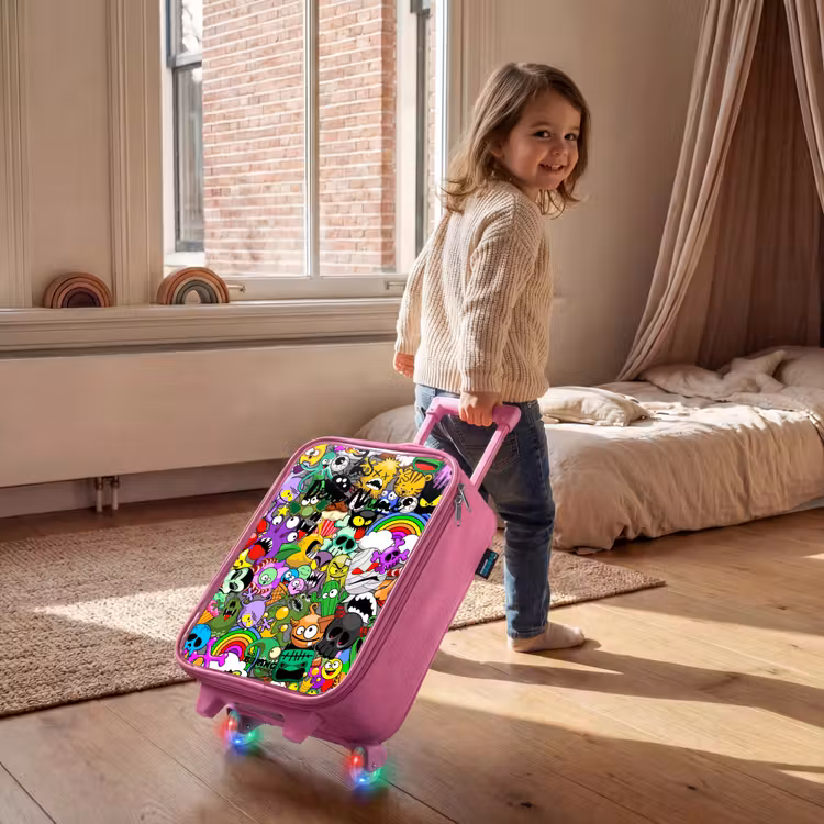 Kinderkoffer Rosa - Chaotisch-bunte Monster-Muster — 2