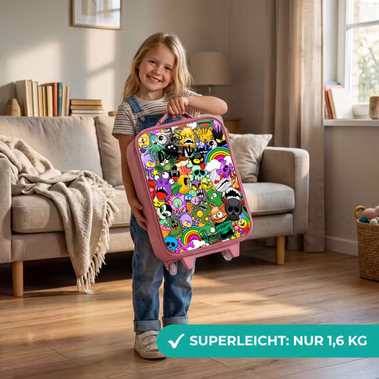 Kinderkoffer Rosa - Chaotisch-bunte Monster-Muster — 3