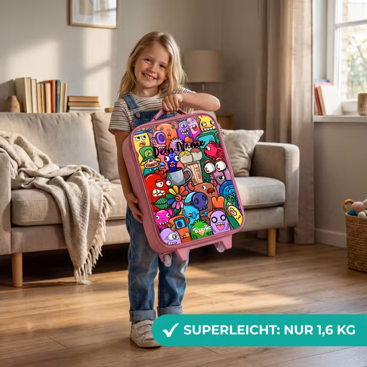 Kinderkoffer Rosa - Monster, Blumen und Eiscreme-Muster — 3