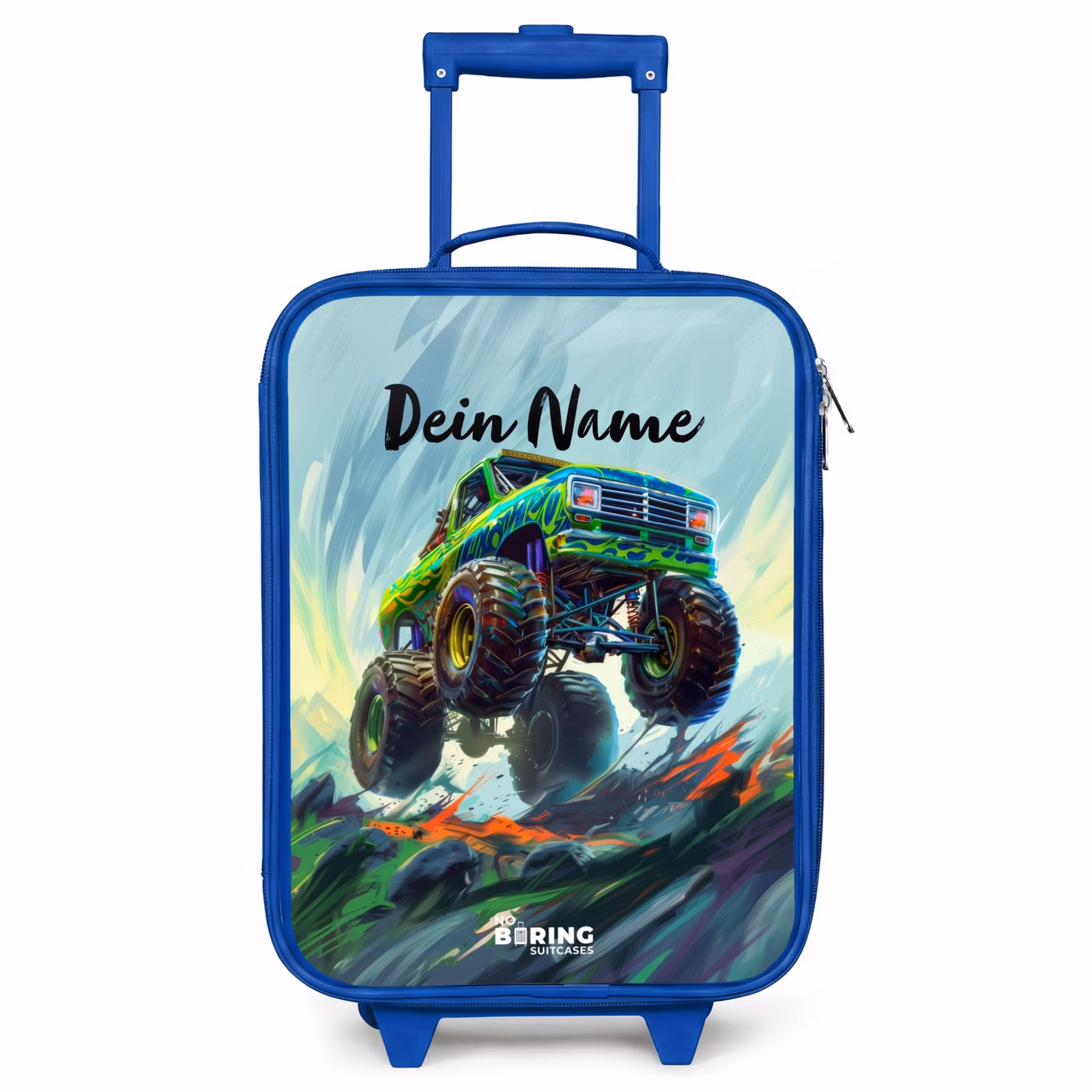 Kinderkoffer Blau - Grüner Monstertruck mit Pinselstrichen — 1