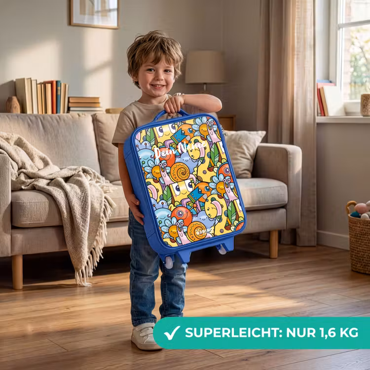 Kinderkoffer Blau - Cartoon von verschiedenen Kreaturen und Gesichtern — 3