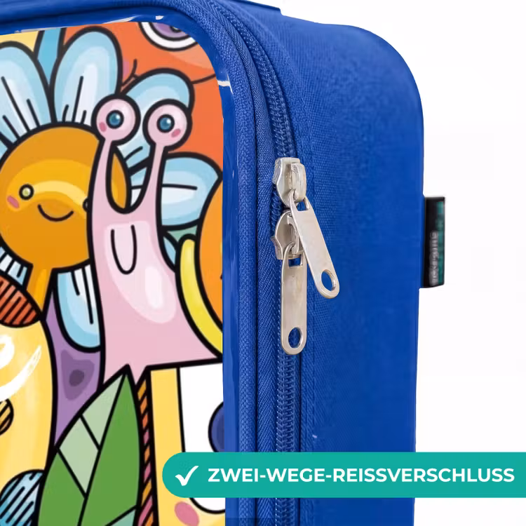 Kinderkoffer Blau - Cartoon von verschiedenen Kreaturen und Gesichtern — 5