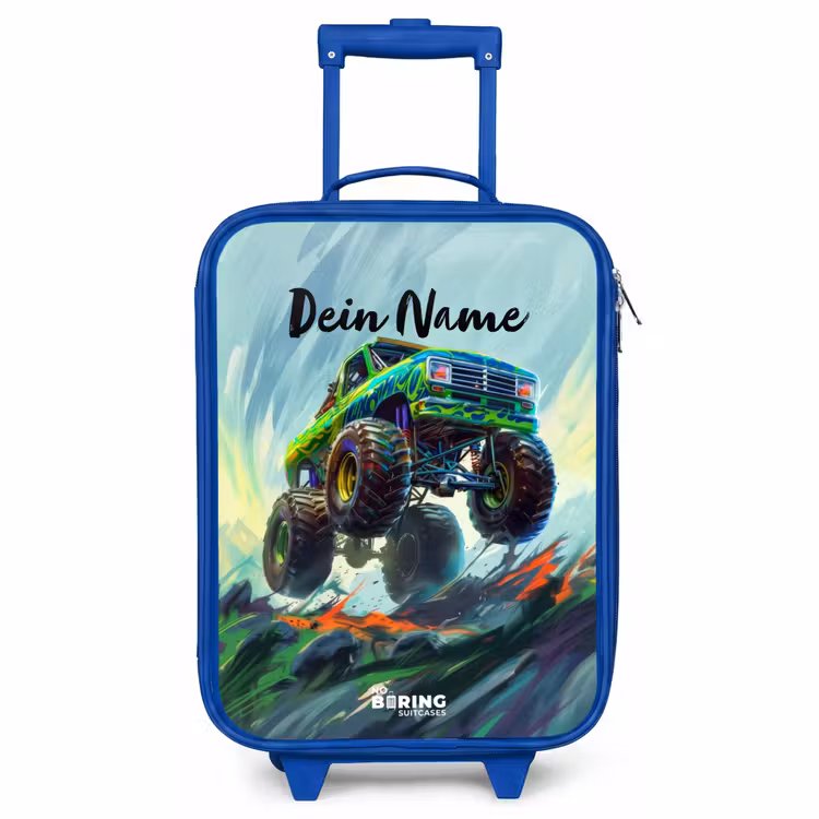 Kinderkoffer Blau - Grüner Monstertruck mit Pinselstrichen — 1