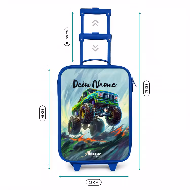 Kinderkoffer Blau - Grüner Monstertruck mit Pinselstrichen — 7