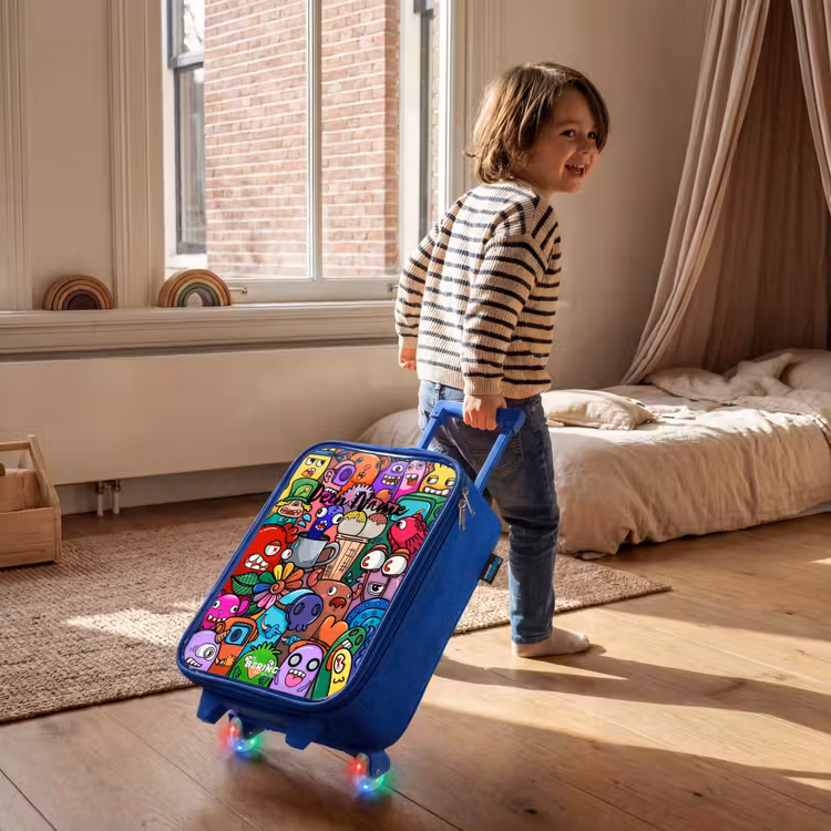 Kinderkoffer Blau - Monster, Blumen und Eiscreme-Muster — 2