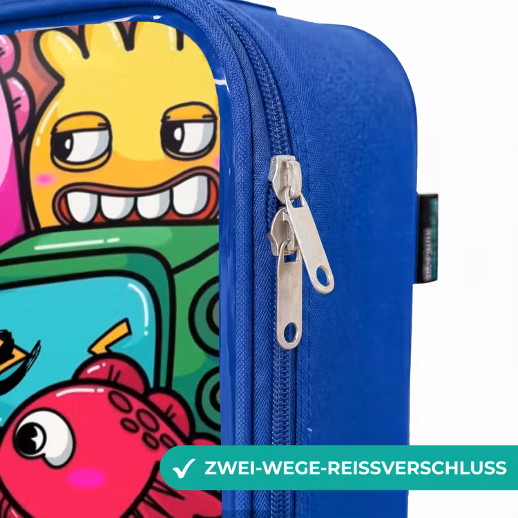 Kinderkoffer Blau - Monster, Blumen und Eiscreme-Muster — 5